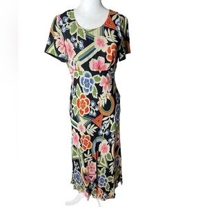 Spencer Jeremy Silk A-line Midi Dress Floral Geometric Print Size 4